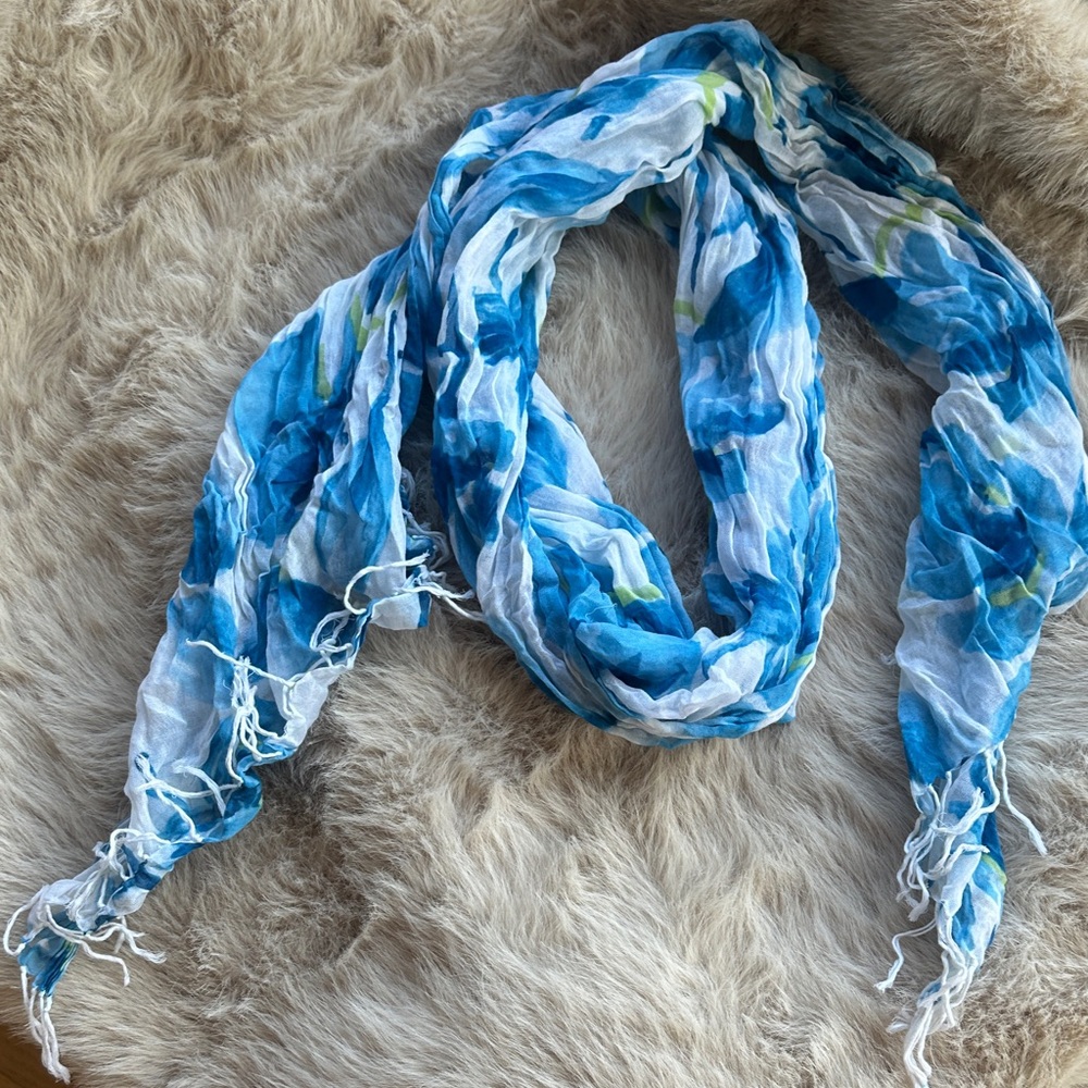 Vintage Hollister Blue and White Floral Scarf